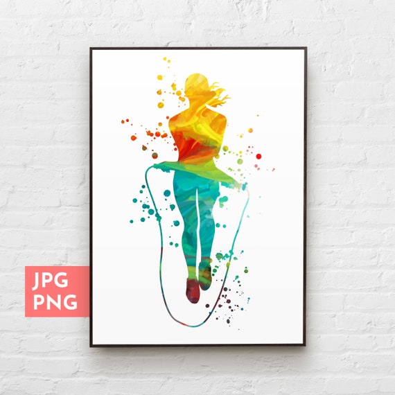 Fitness Girl Watercolor Print Jump Rope Exercise Poster Etsy
