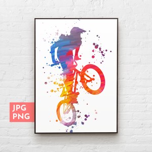 Mountain biker poster, Cyclist wall art, Sports wall art, Sports decor for boys room, Gift for cyclist