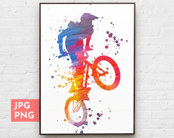 Mountain biker poster, Cyclist wall art, Sports wall art, Sports decor for boys room, Gift for cyclist