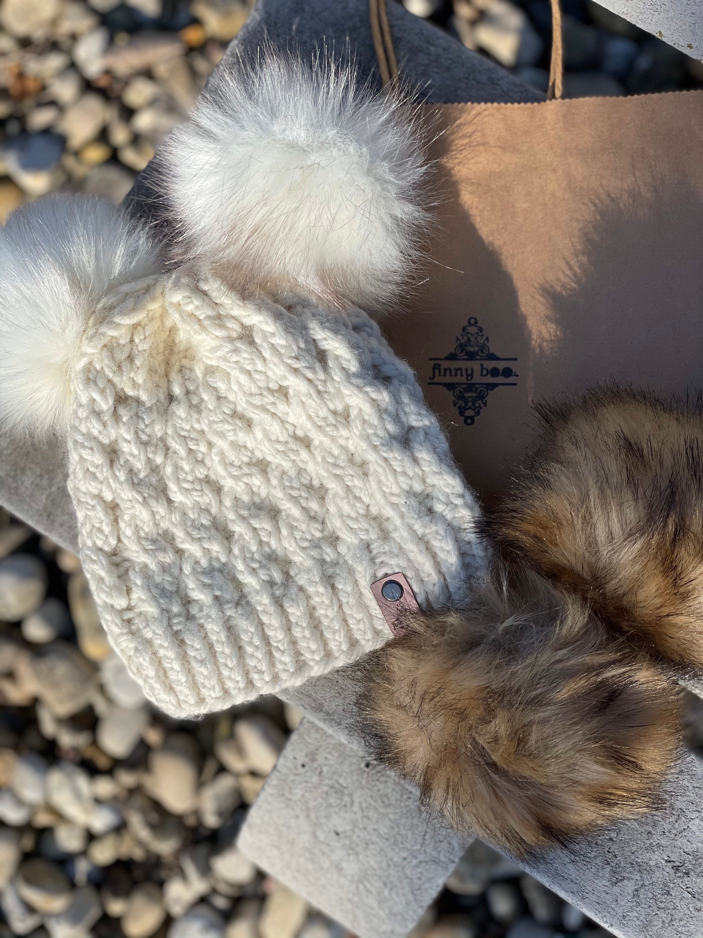 Removable Wooden Pom-pom Buttons for Faux Fur Pom-poms on Handmade Beanies,  Remove Before Washing Pom-pom Warning Tag, Faux Fur Pom Button 