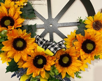 sunflower wagon wheel wreath
