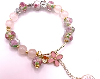 Roze roos kralen armband