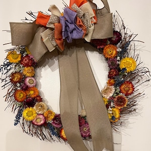Dried flower wreath, Botanical wreath, dried flowers, dry flowers, home decor, straw flowers,
