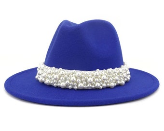 Blue pearl laced fedora hat