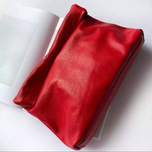 Red Leather Envelope Clutch