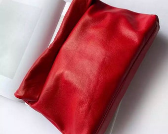 Red Leather Envelope Clutch