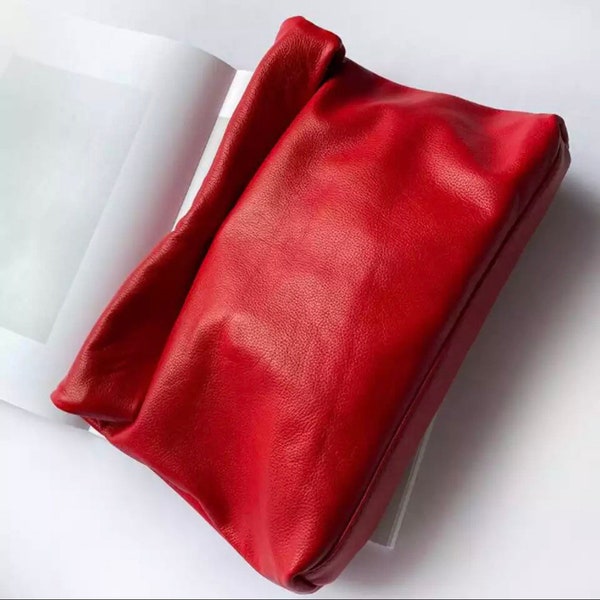 Red Leather Envelope Clutch