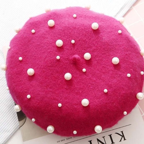 Pink Pearl Beret Hat Etsy