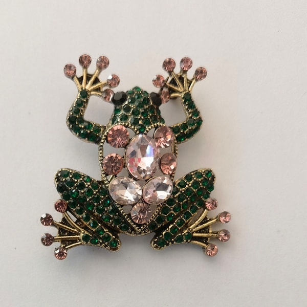 Pink and Green Frog Brooch Pin Pendant