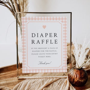 Windelverlosung Zeichen & Tickets, Baby Shower Dekorationen Mädchen Boho, Spaß Baby Shower Spiel, Pink Gingham Party