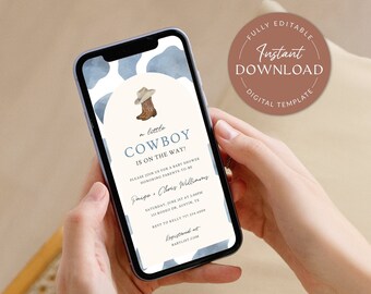 Cowboy Baby Shower Invitation, Western Evite Template (Digital Download)