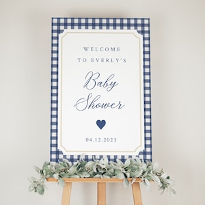Navy Blue Baby Shower Decorations, Welcome Sign Boy, Gingham Signage, Welcome Sign Printable, Party Decorations