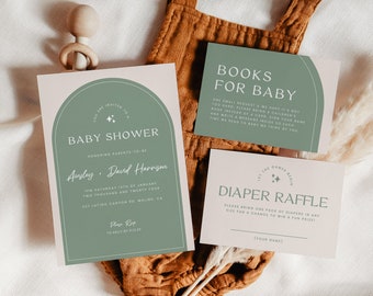 Coed Baby Shower Invitation Bundle | Green Arch Template (Digital Download)