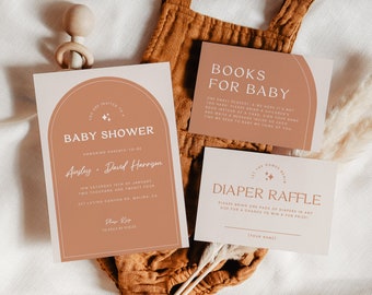 Coed Baby Shower Invitation Bundle | Terracotta Baby Shower Template Set | Gender Neutral Baby Shower Invite | Diaper Raffle