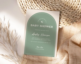 Modern Sage Green Baby Shower Invitation Template (Digital Download)