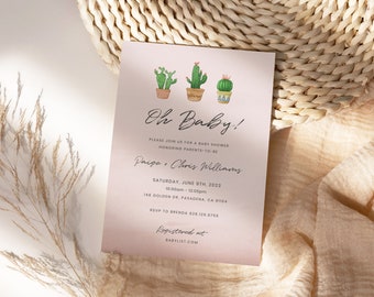 Cactus Baby Shower Invitation, Coed Western Theme (Digital Download)