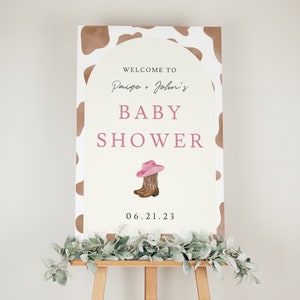 Cowgirl Baby Shower Sign, Girl Sprinkle Welcome Signage Printable, Western Theme Party Decor Instant Download, Self Editable Template