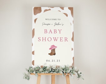 Tabliczka powitalna z motywem kowbojki na baby shower, motyw westernowy (szablon do samodzielnej edycji)