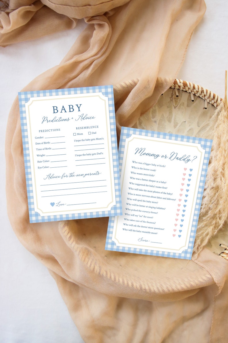 Baby Boy Shower Games Bundle, Fun Activity Printable Kit, Blue Gingham