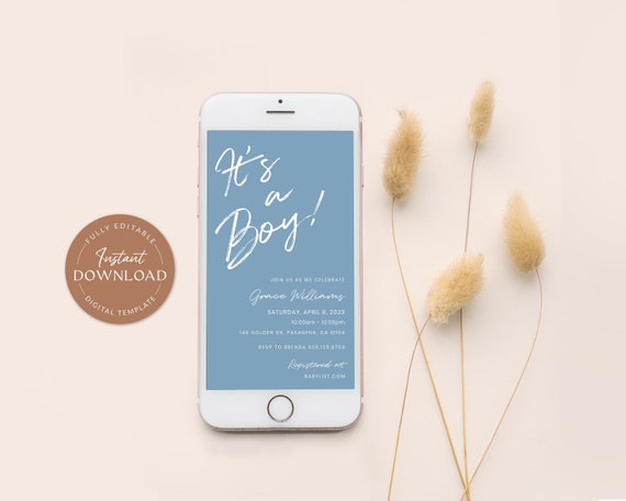 Electronic Baby Boy Shower Invitation, Modern Evite (Digital Download)