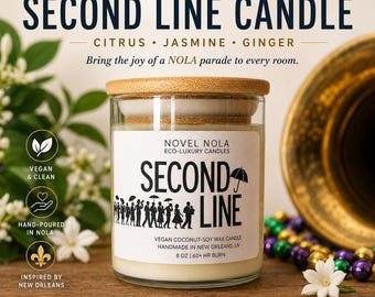 SECOND LINE — New Orleans Gift Candle | Citrus Jasmine Grapefruit Scented | NOLA Gift | Louisiana Wedding Favor | Mardi Gras Decor