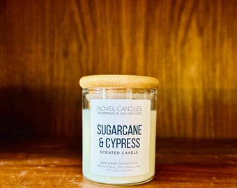 Louisiana Sugarcane & Cypress Scented Candle: New Orleans Inspired, Reusable Jar