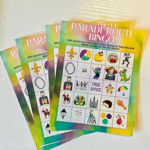 KARNE GRAS BINGO | Paradespiel | Hergestellt in New Orleans Louisiana | Handgemachte Kunst | AirBnB Dekor | Brautjungfern Box | Geschenkbox-Idee | Druckbar