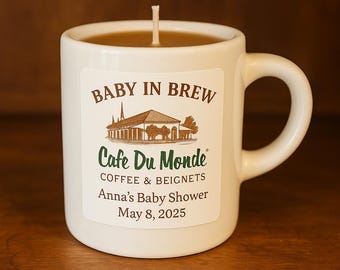Personalized Cafe du Monde Baby Shower Candle: Beignets & Coffee Scent