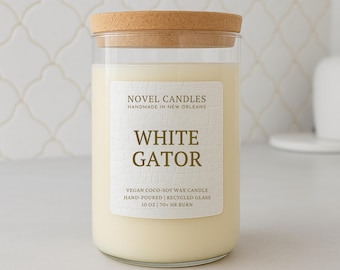 White Gator Candle — Gourmand Vanilla Marshmallow Scent, Handmade in New Orleans Louisiana, Recycled Glass