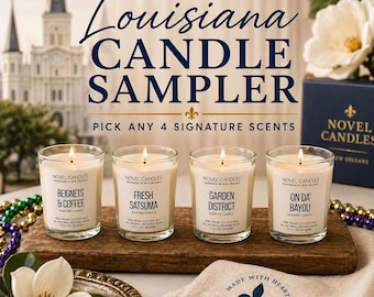 Louisiana Candle Sampler Gift Set, Pick Any 4 Scents, New Orleans Candle Flight, Handmade CocoSoy Candles, Gift for Her, Housewarming Gift