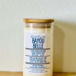 BAYOU BELLE | Scented Candle | Fresh  Sugarcane & Vanilla | Handmade in New Orleans Louisiana Gift Idea | Southern Belle | Recycled Glass