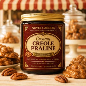 Creamy Creole Praline Candle | Buttery Pecan & Brown Sugar Scent | Handmade in New Orleans Inspired | Vegan Coco-Soy Wax | Reusable Jar