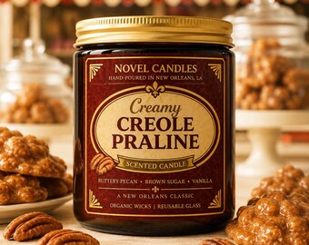 Creamy Creole Praline Candle | Buttery Pecan & Brown Sugar Scent | Handmade in New Orleans Inspired | Vegan Coco-Soy Wax | Reusable Jar