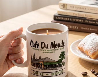Official Cafe Du Monde Mug Candle – Beignets & Coffee Scented in Reusable Coffee Mug, Handmade in New Orleans French Quarter Souvenir Gift