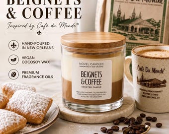 Beignets & Coffee Scented Candle – Official Cafe Du Monde Candle Scent | Handmade in New Orleans French Quarter Gift NOLA Vacation Souvenir