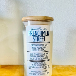 FRENCHMEN STREET | Palo Santo Sage l Scented Candle | Handmade in New Orleans Louisiana Gift | Vegan CocoSoy Wax | Wood Wick Recycled Glass