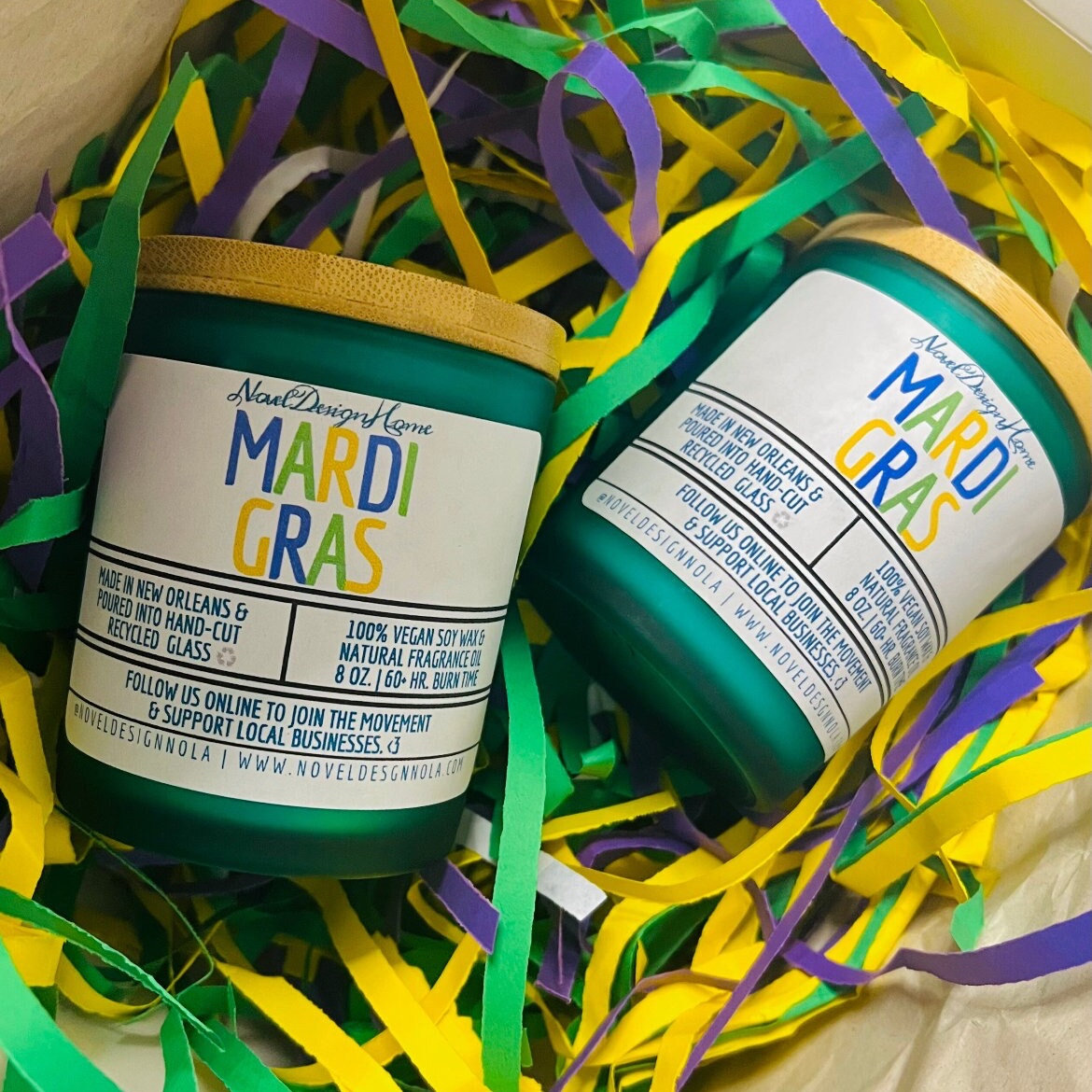 Mardi Gras Scented Candle: Vegan CocoSoy Wax, Colored Jar