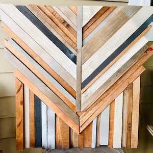 Custom Wall Art Reclaimed Wood Chevron Herringbone Print Indoor Outdoor Art AirBnB Decor Ready to Hang Wall Art Made from Recycled Materials
