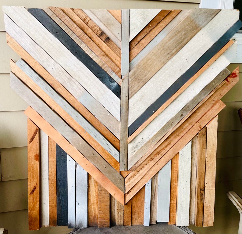 Reclaimed Wood WALL ART Recycled Materials Chevron Etsy