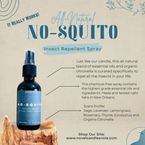 NO-SQUITO | Spray repelente de insetos totalmente natural | Carregado com cristais | Feito à mão em Nova Orleans, Louisiana | Repelente de mosquitos | Repelente de insetos