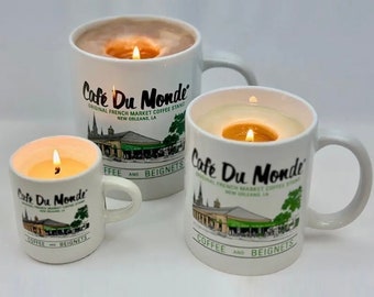 Cafe Du Monde Logo Candle — New Orleans Beignets & Coffee Scented in Reusable Coffee Mug