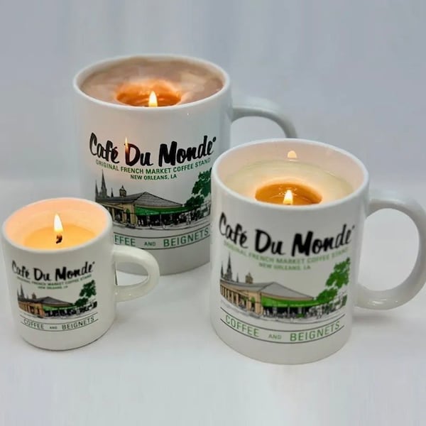 CAFE DU MONDE Mug Candle | Beignets & Coffee Scented Candle | Handmade in New Orleans Louisiana Gift | Cafe DuMonde | French Quarter Nola