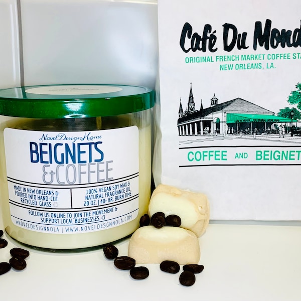 BEIGNETS & COFFEE / Vela perfumada / Famoso Café DuMonde / Hecho a mano en Nueva Orleans / Café Beignet / Luisiana Gift Idea / Barrio Francés