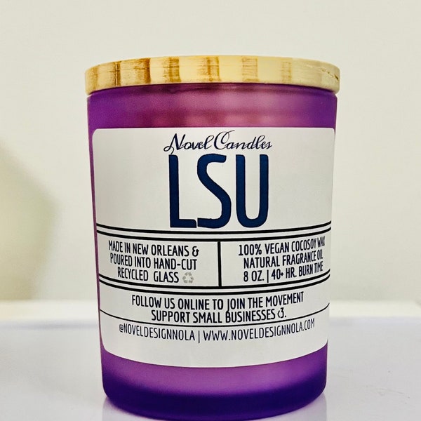 LSU Fighting Tigers | Scented Candle | Baton Rouge NFL Football | Hand-poured in New Orleans Louisiana | Vegan CocoSoy Wax | Recycled Glass