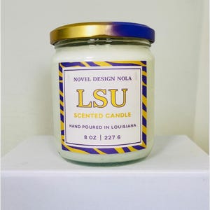 LSU Candle | Purple & Gold Scent | 225 Area Code Gift | Geaux Tigers | Tailgate Candle | College Football | Recycled Glass | Louisiana Made