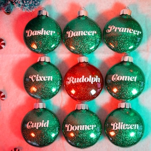 Santa's Reindeer Shatterproof Glitter Ornament Set Disc