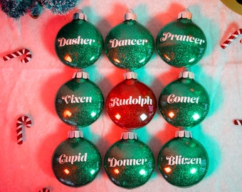 Santa's Reindeer Shatterproof Glitter Ornament Set