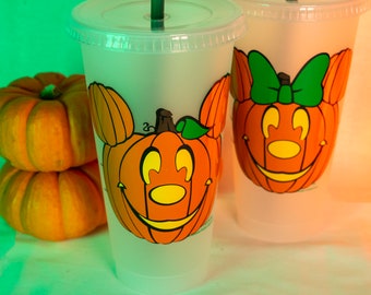 Custom Disney Minnie Mickey Mouse Halloween Pumpkin Jack-O-Lantern Inspired Starbucks Cup