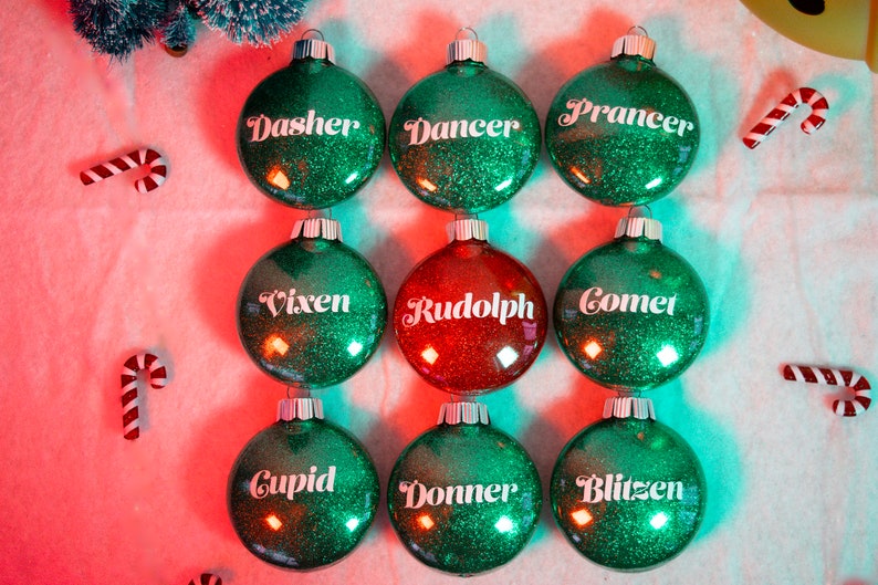 Santa's Reindeer Shatterproof Glitter Ornament Set Disc