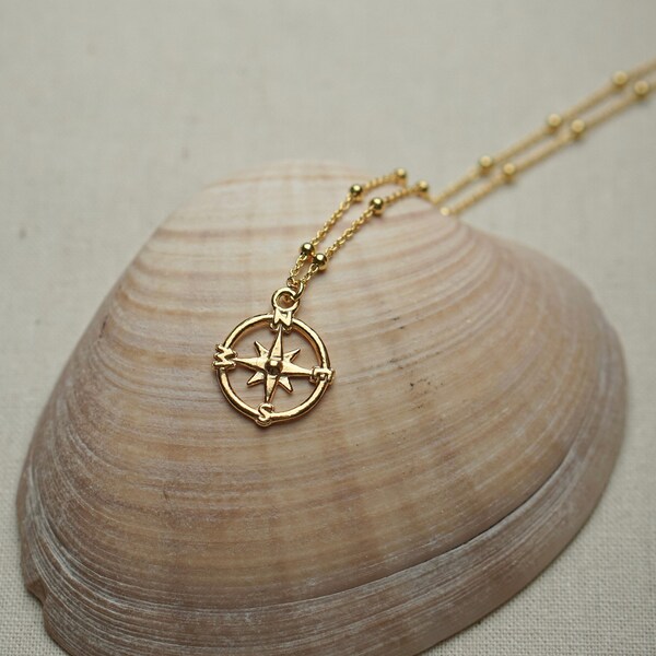 Necklace with compass pendant | made of real sterling silver or 24k gold plated/gold | WANDERLUST